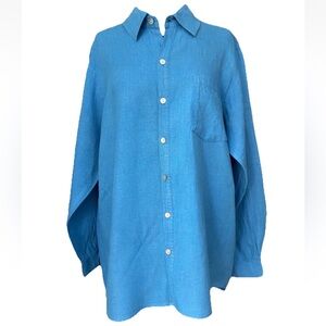 Chico's Design 100% Slub Linen Tunic Shirt Azure Blue Made in Turkey Size Lg/2